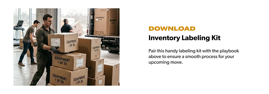 gym equipment relocation labeled boxes loading truck inventory tracking commercial fitness facility move logistics