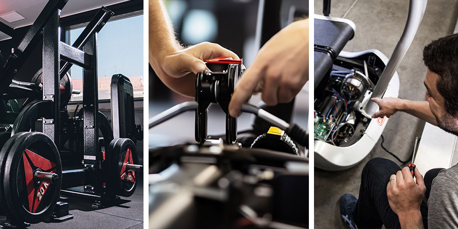 Commercial gym equipment being documented and serviced as part of a detailed gym relocation inventory process